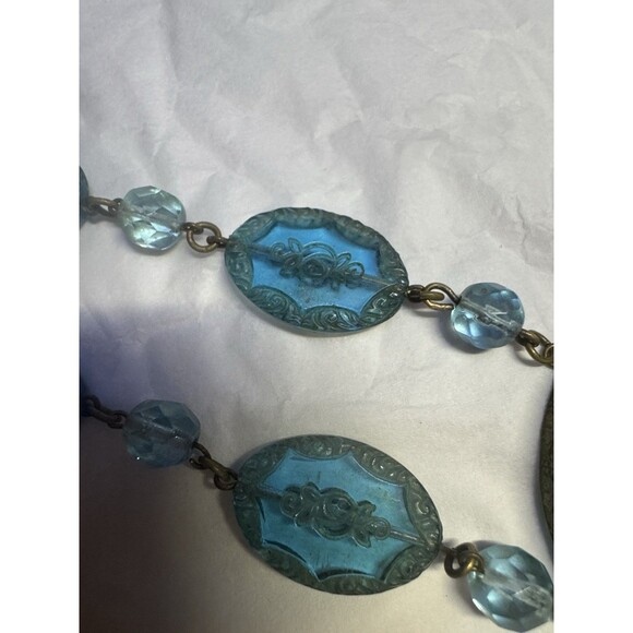Vintage Blue Etched Glass Pendant Necklace - Picture 9 of 9